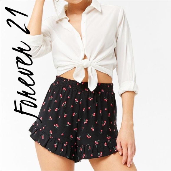 Forever 21 Pants - Forever 21 Cute Black Cherry Print Shorts